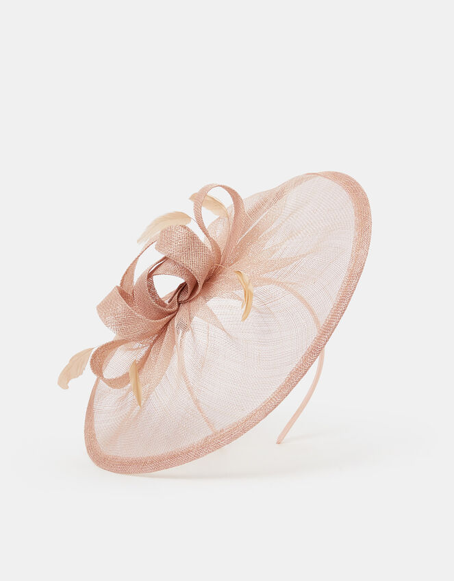 Woven Bow Feather Disc Fascinator, Pink (PALE PINK), large