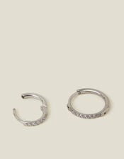 2-Pack Platinum-Plated Surgical Steel Pavé Clicker Hoops, , large