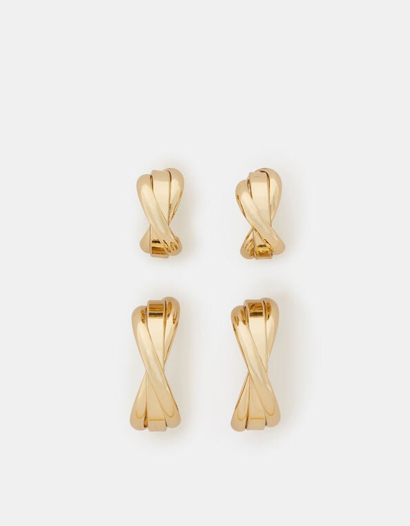 2-Pack 14ct Gold-Plated Twist Stud & Hoop Earrings, , large