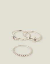3-Pack Sterling Silver-Plated Crystal Rings, Silver (ST SILVER), large