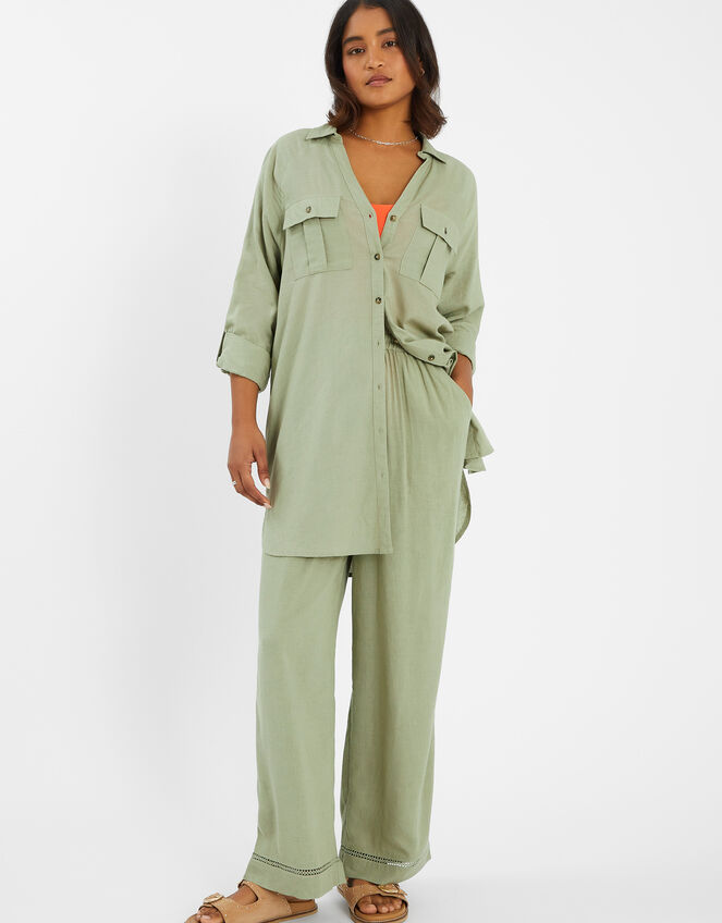 Long Sleeve Shirt Beach Cover-Up, Green (KHAKI), large