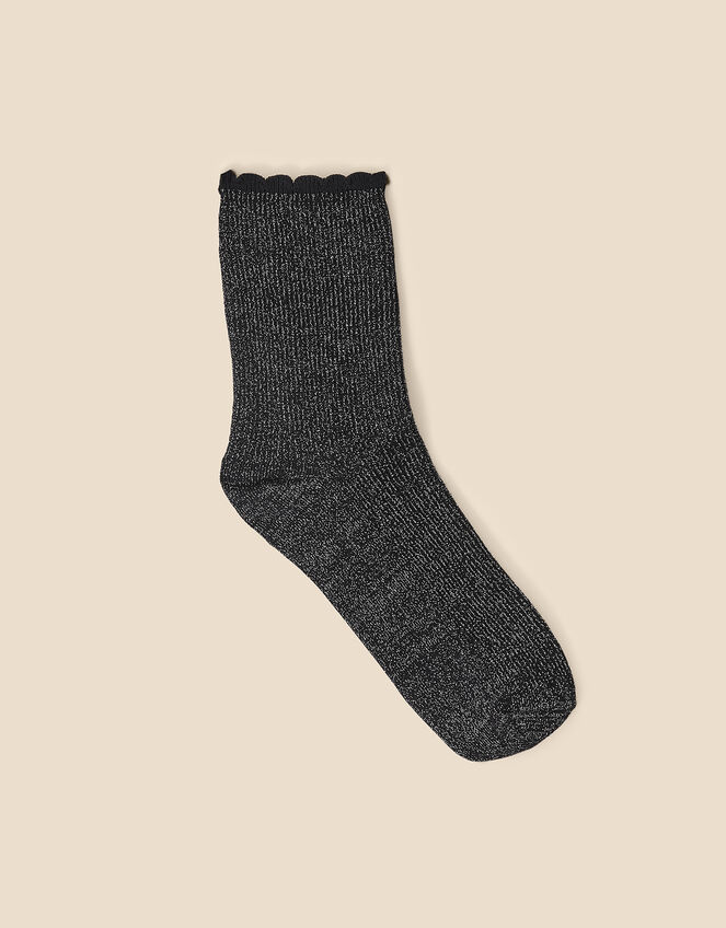Sparkle Ribbed Socks, Black (BLACK), large
