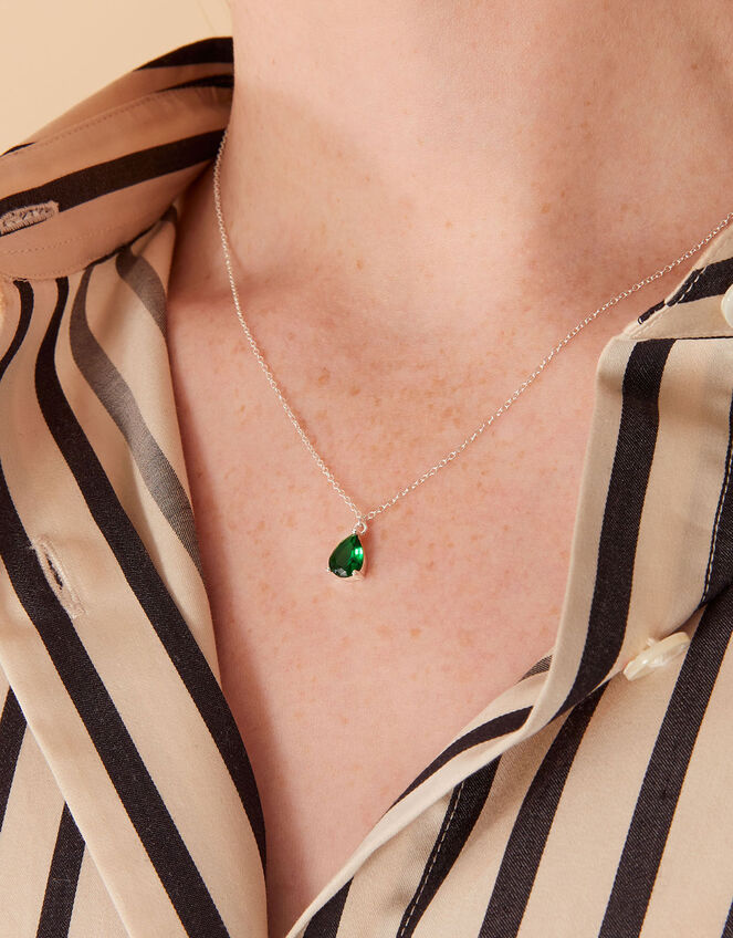 Sterling Silver Emerald Pendant Necklace, , large