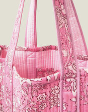 Floral Print Quilted Tote Bag, Pink (PINK), large