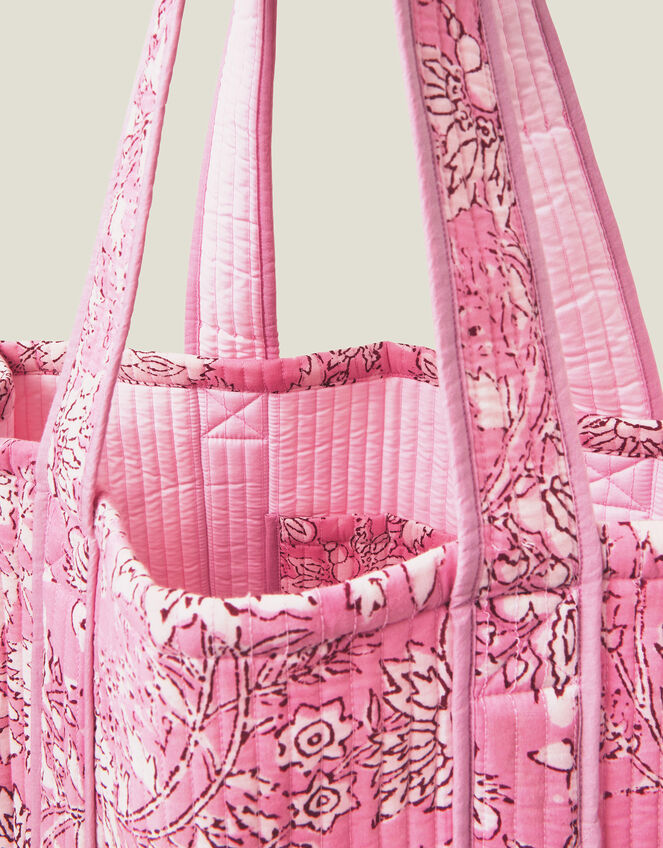 Floral Print Quilted Tote Bag, Pink (PINK), large