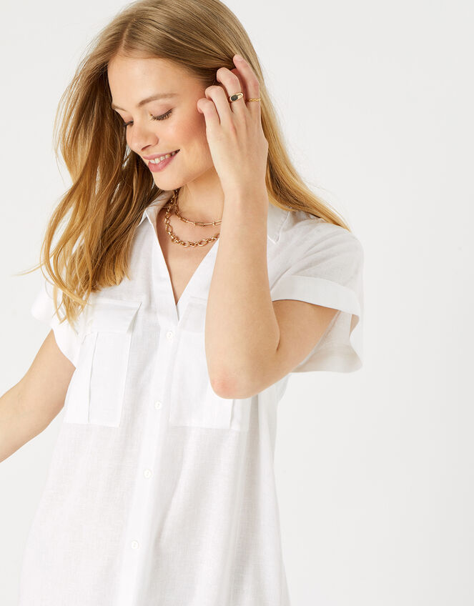 Short Sleeve Beach Shirt with Sustainable Viscose, White (WHITE), large