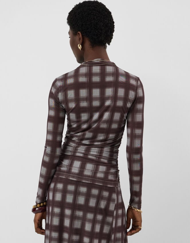 Check Print Mesh Long Sleeve Top, Multi (MULTI), large