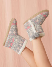 Fair Isle Knit Slipper Boots, Multi (PASTEL-MULTI), large