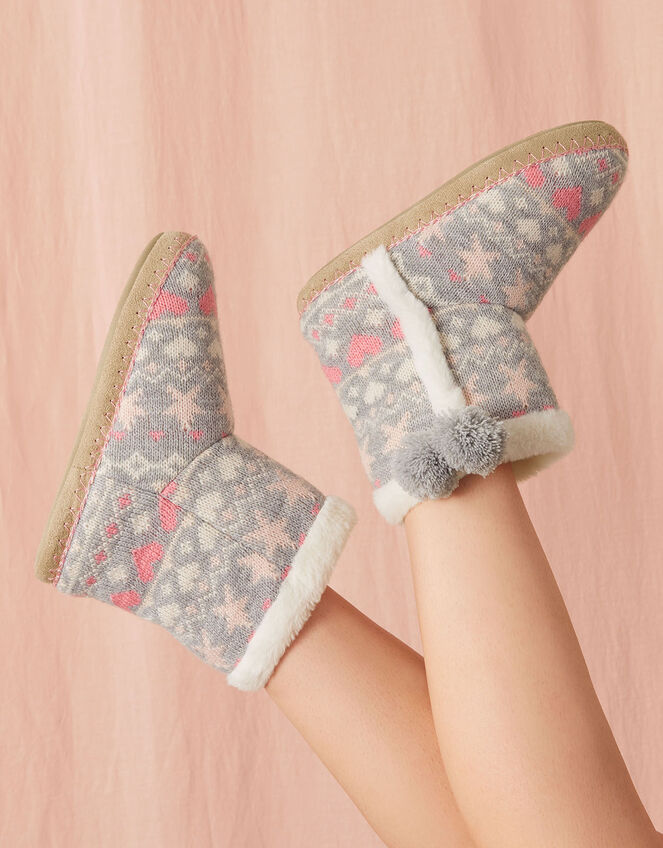 Fair Isle Knit Slipper Boots, Multi (PASTEL-MULTI), large