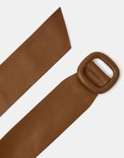 Wide Leather Belt, Tan (TAN), large