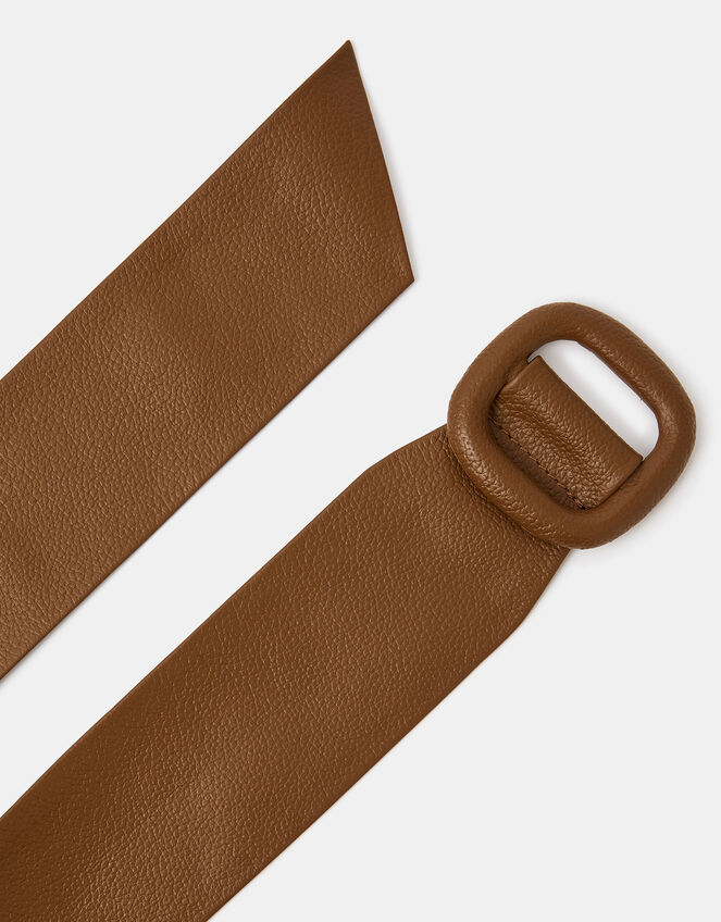 Wide Leather Belt, Tan (TAN), large