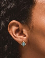 14ct Gold-Plated Oval Blue Quartz Stud Earrings, , large