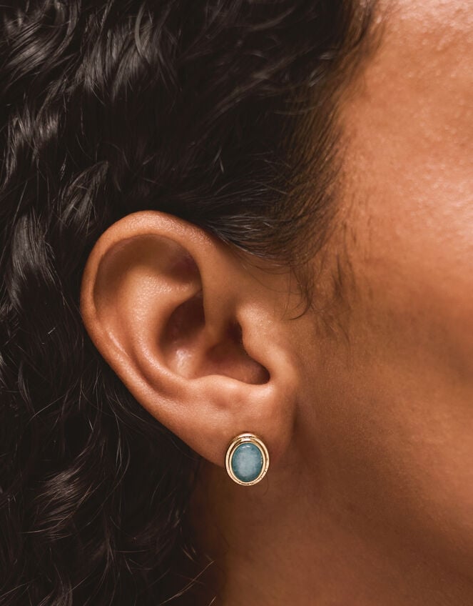 14ct Gold-Plated Oval Blue Quartz Stud Earrings, , large