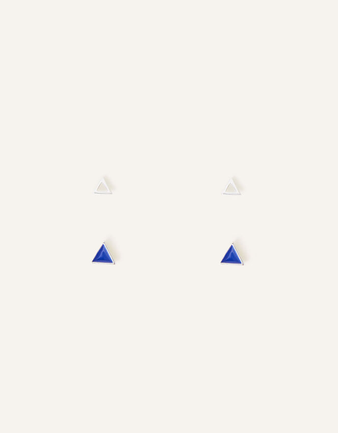 Sterling Silver Triangle Stud Earrings Set of Two, , large