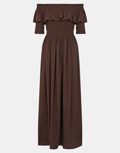 Off-The-Shoulder Smocked Maxi Dress, Brown (CHOCOLATE), large