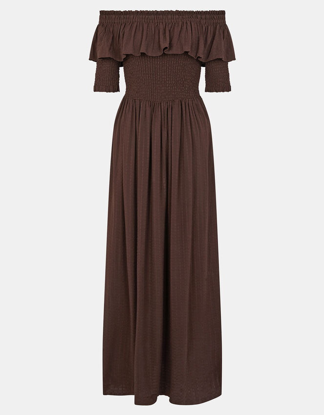 Off-The-Shoulder Smocked Maxi Dress, Brown (CHOCOLATE), large