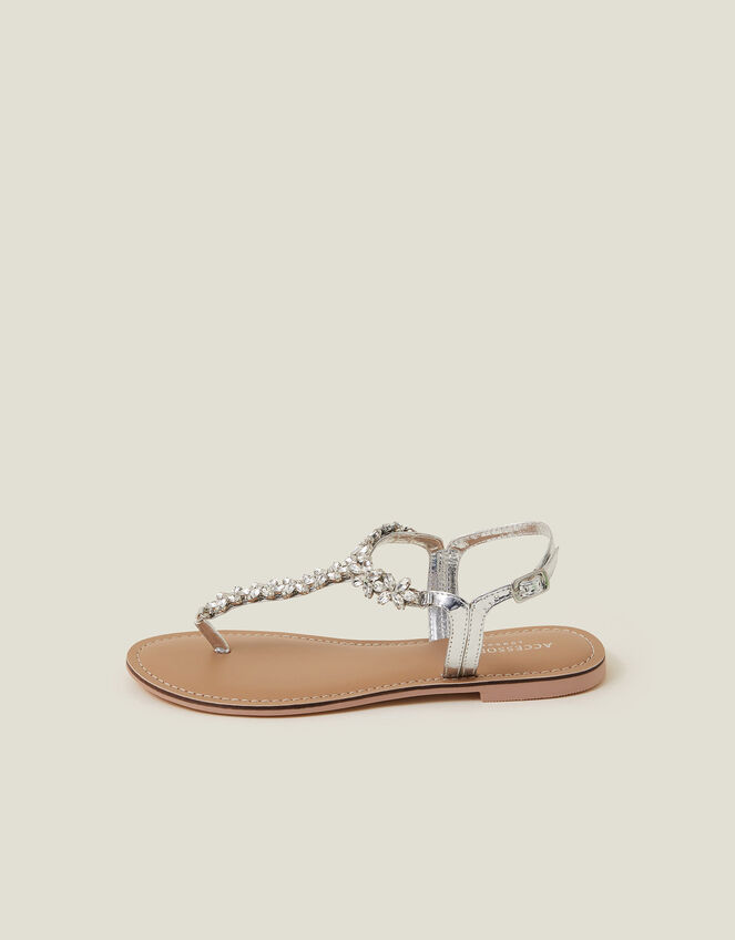 Gemstone Flower T-Strap Sandals, White (CRYSTAL), large