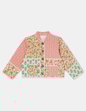 Girls Floral Patchwork Quilted Jacket, Pink (PINK), large