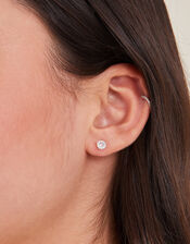 Sterling Silver Solitaire Earrings, , large