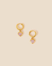 14ct Gold-Plated Rose Quartz Heart Charm Huggie Hoops , , large