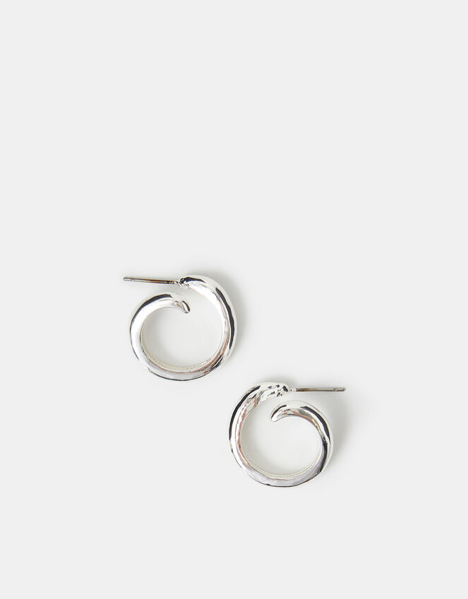 Swirl Hoop Earrings, Silver (SILVER), large