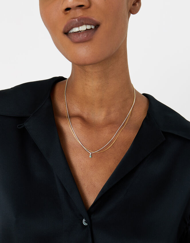 Sterling Silver Crystal Pendant Necklace, , large