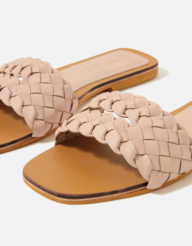 Double Plaited Leather Sliders, Pink (PALE PINK), large