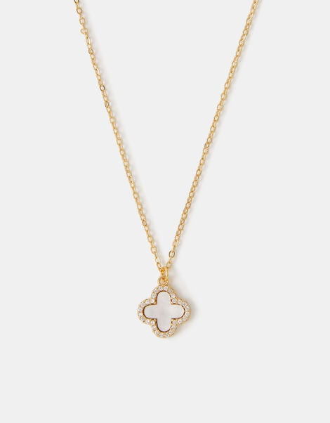 14ct Gold-Plated Mother of Pearl Clover Pendant Necklace, , large