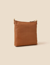 Large Fold Over Flap Leather Messenger Bag, Tan (TAN), large