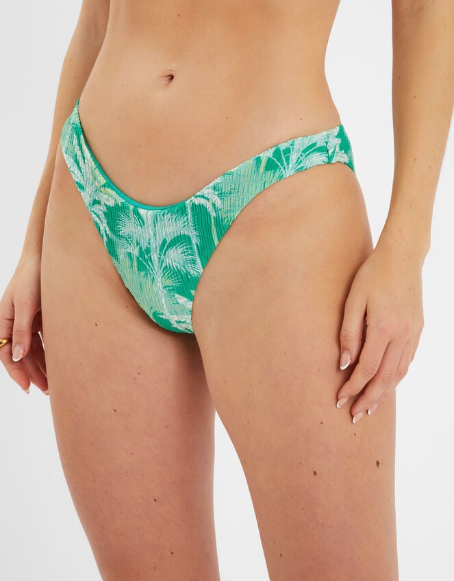 Palm Print Smocked Bikini Bottoms, Green (GREEN), large