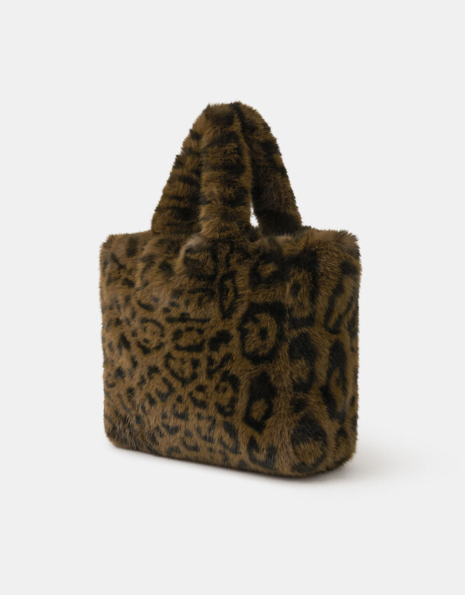 Leopard Faux Fur Tote Bag, , large