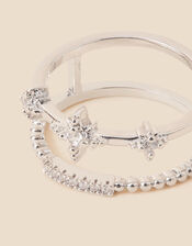 Platinum-Plated Sparkle Star Double Ring, Silver (SILVER), large