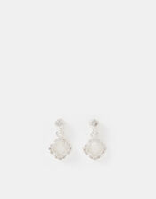 Sterling Silver Diamanté Clover Drop Earrings, , large