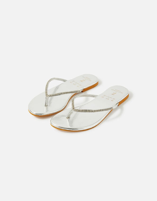 Diamante Toe-Thong Sandals, Silver (SILVER), large