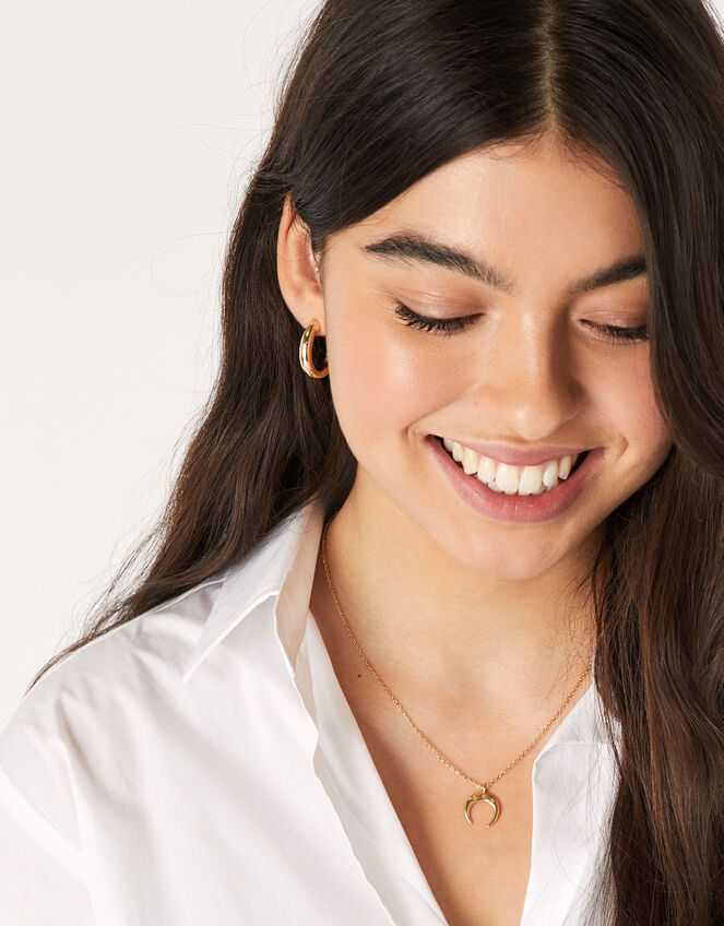 Gold-Plated Crescent Pendant Necklace, , large
