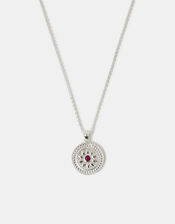 Sterling Silver-Plated Stone Coin Pendant Necklace, , large