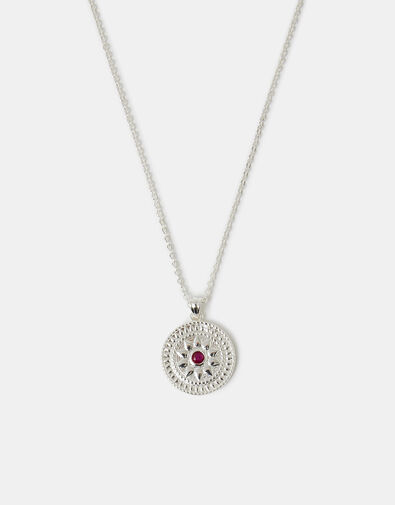 Sterling Silver-Plated Stone Coin Pendant Necklace, , large