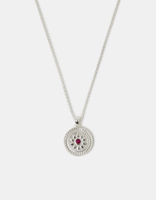 Sterling Silver-Plated Stone Coin Pendant Necklace, , large