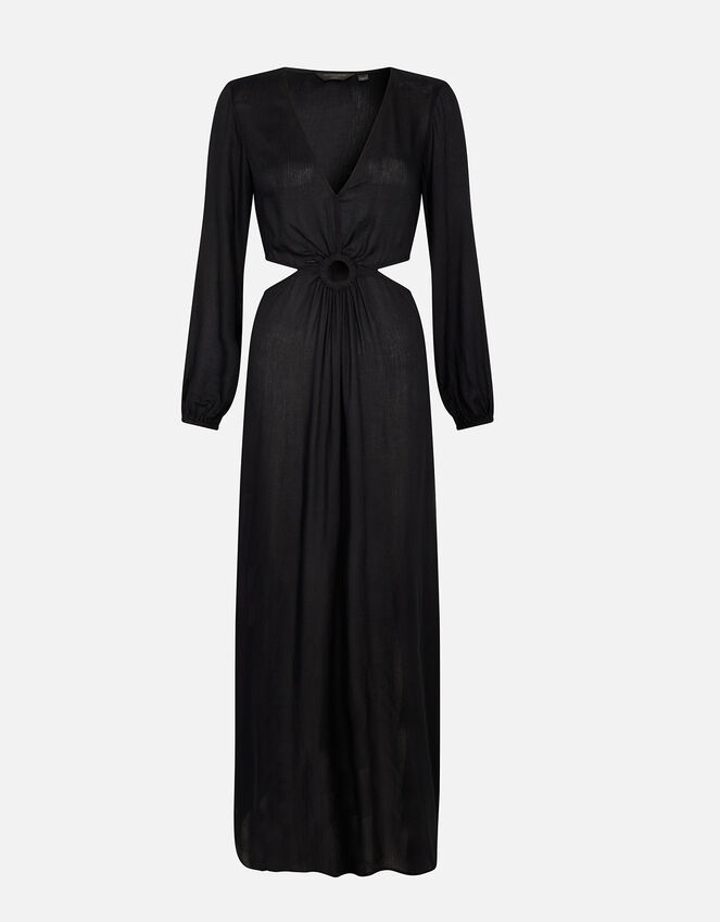 Ring Cut-Out Detail Maxi Dress, Black (BLACK), large