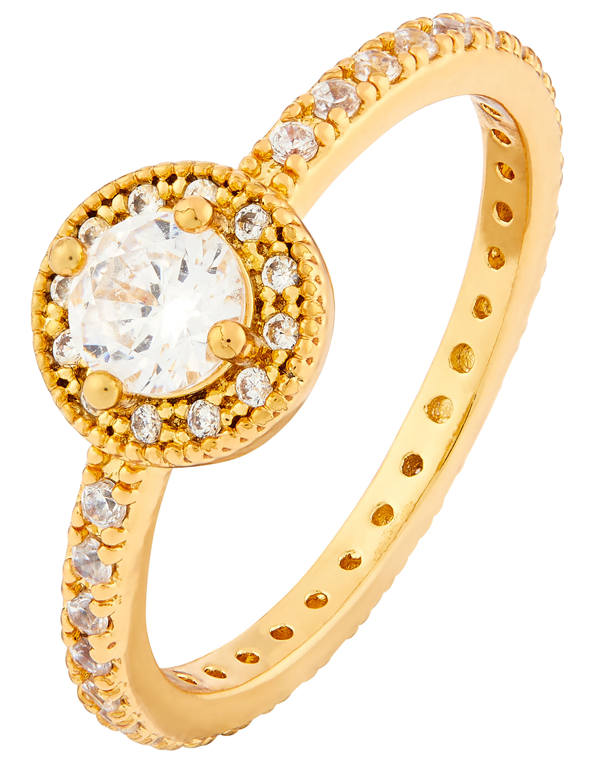 Gold-Plated Pave Halo Ring, Gold (GOLD), large