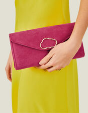 Suedette Box Clutch Bag, Pink (FUCHSIA), large