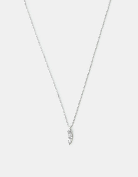 Sterling Silver Feather Pendant Necklace, , large