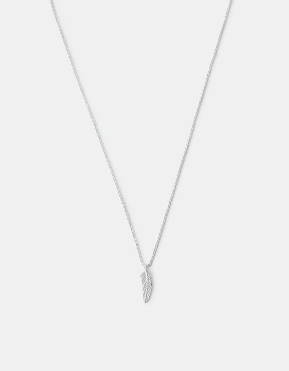 Sterling Silver Feather Pendant Necklace, , large
