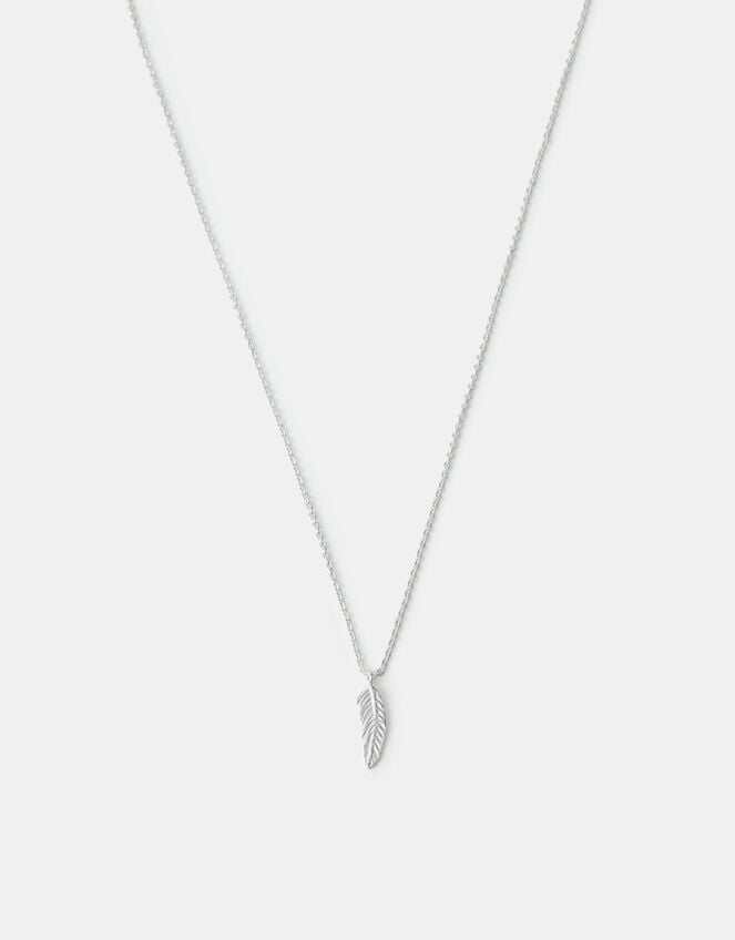 Sterling Silver Feather Pendant Necklace, , large