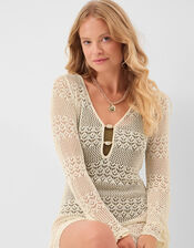 Knitted Long Sleeve Cover Up, Cream (CREAM), large