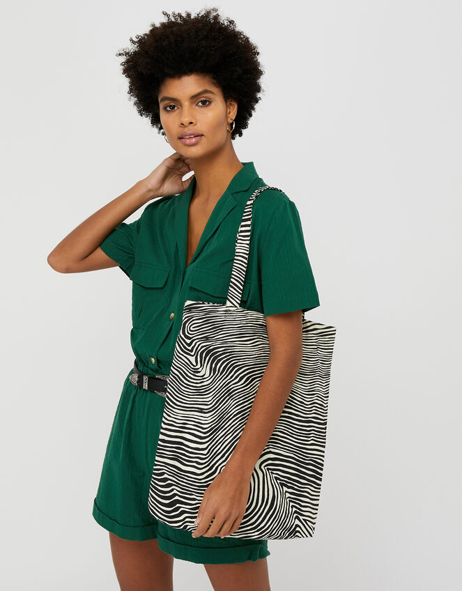 Zebra Shopper Bag, Black (BLACK/WHITE), large