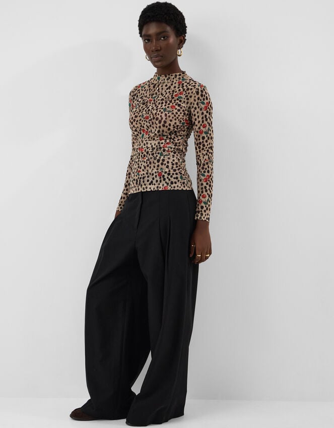 Animal Print Mesh Long Sleeve Top, Multi (MULTI), large