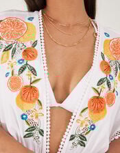 Lemon and Orange Embroidered Open Back Kaftan, Ivory (IVORY), large
