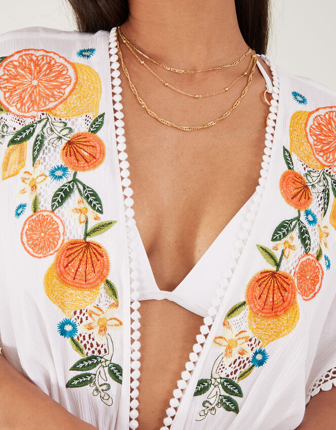 Lemon and Orange Embroidered Open Back Kaftan, Ivory (IVORY), large