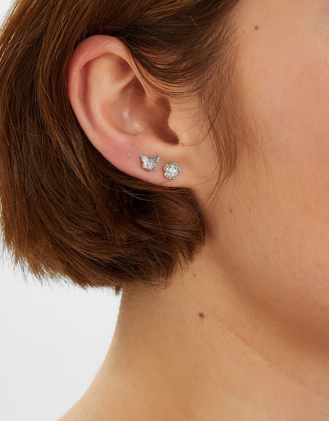 3-Pack Platinum-Plated Surgical Steel Flower Flatback Stud Earrings, , large